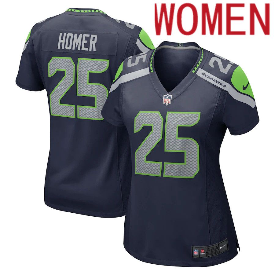 Women Seattle Seahawks 25 Travis Homer Nike College Navy Game NFL Jersey